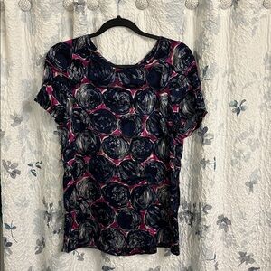 Tory Burch Navy and Pink Abstract Top